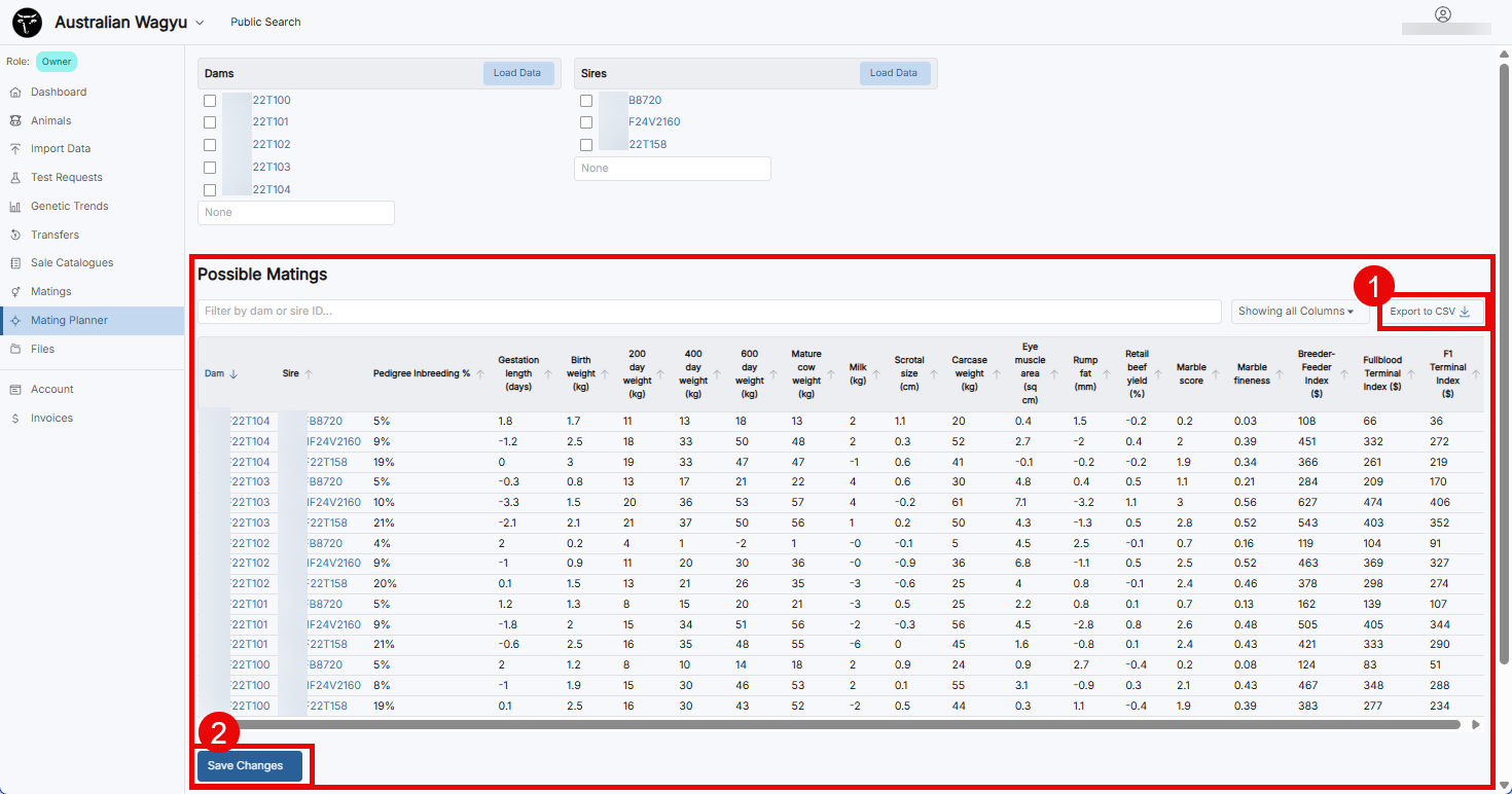 Possible Matings Table