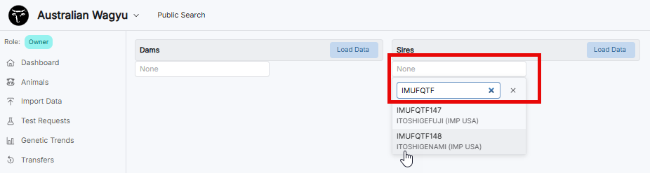 Mating Planner Looking Up Sire And Dam