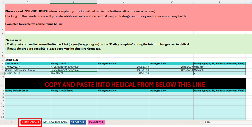 Matings Template Instructions