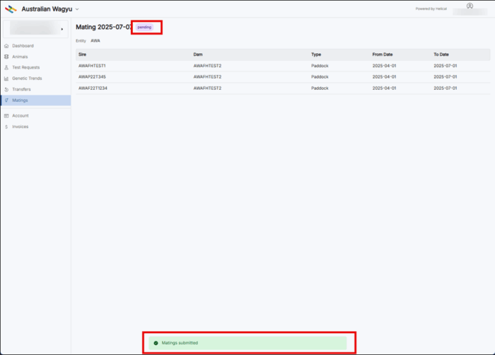 Multi Sires Matings Pending
