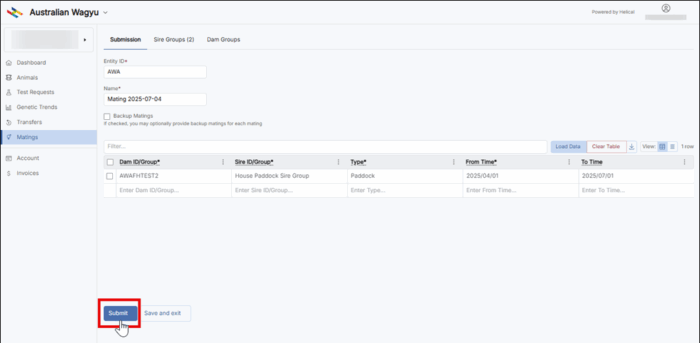 Submit Multi sire matings