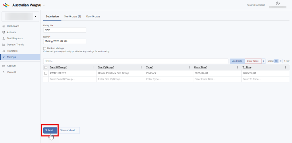 Submit Multi sire matings