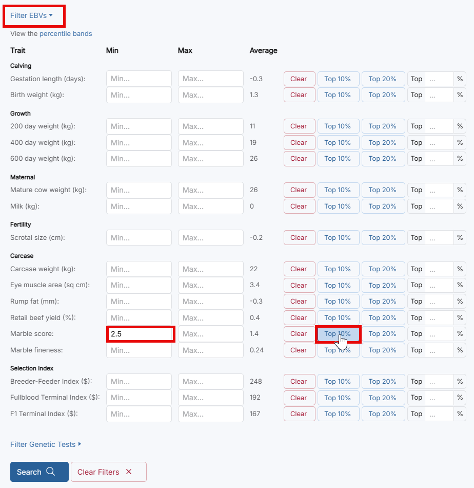 Searching by EBV filters