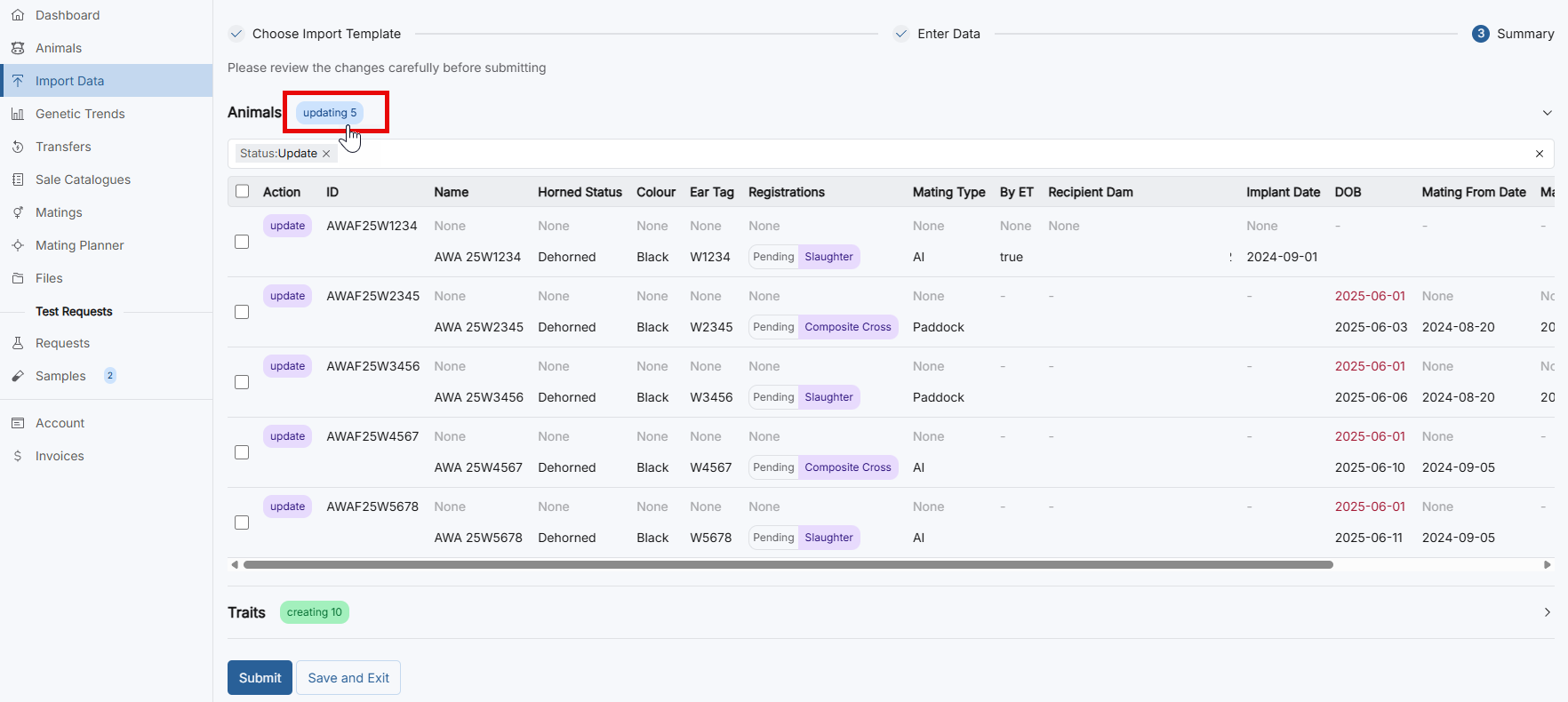 Updating information