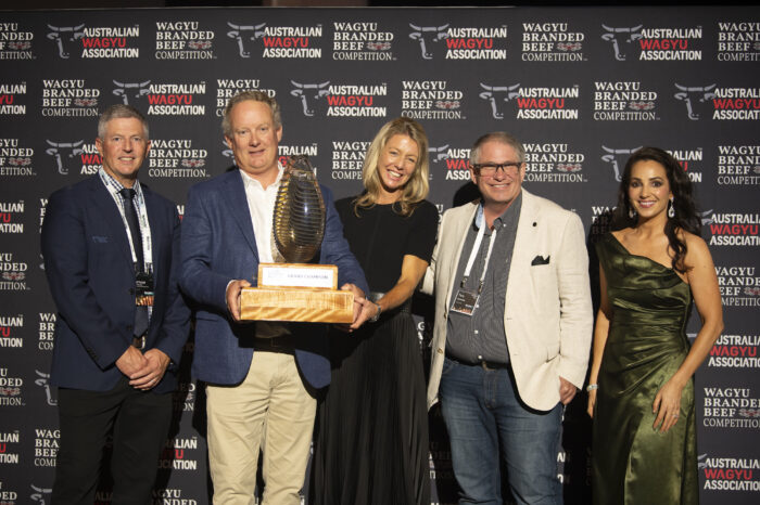 AWA CEO, Dr Matt McDonagh, Martin and Martine Donohue, Marble King Wagyu, Terry Donohue, Ariat Australia and MC Jess Pryles 