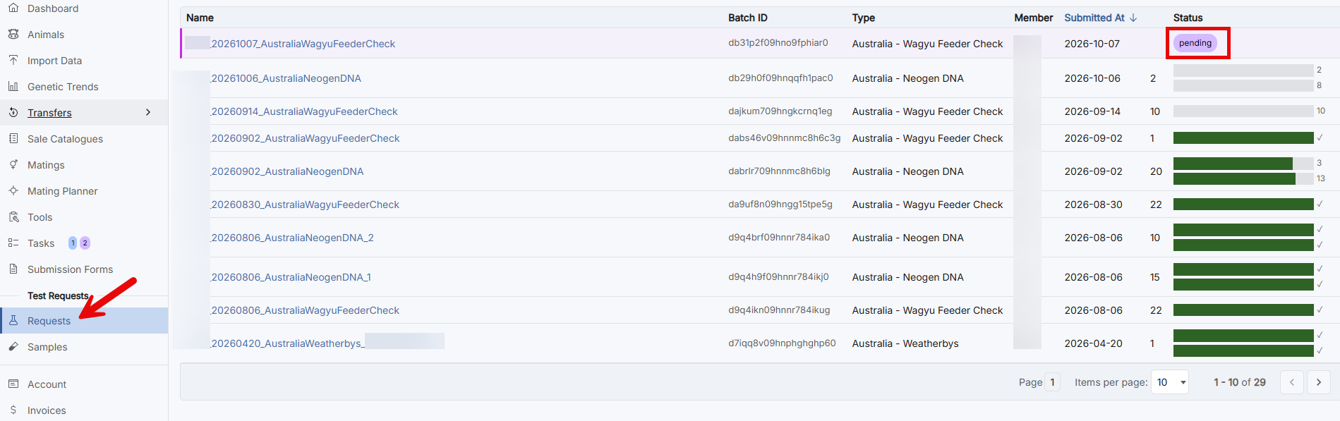 Select Pending Request